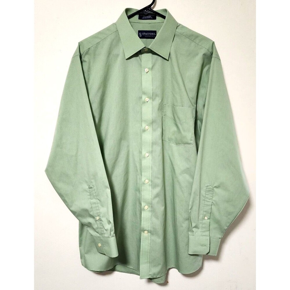 Stafford Essentials Classic Fit Long Sleeve Green Men Dress Shirt Size 16.5